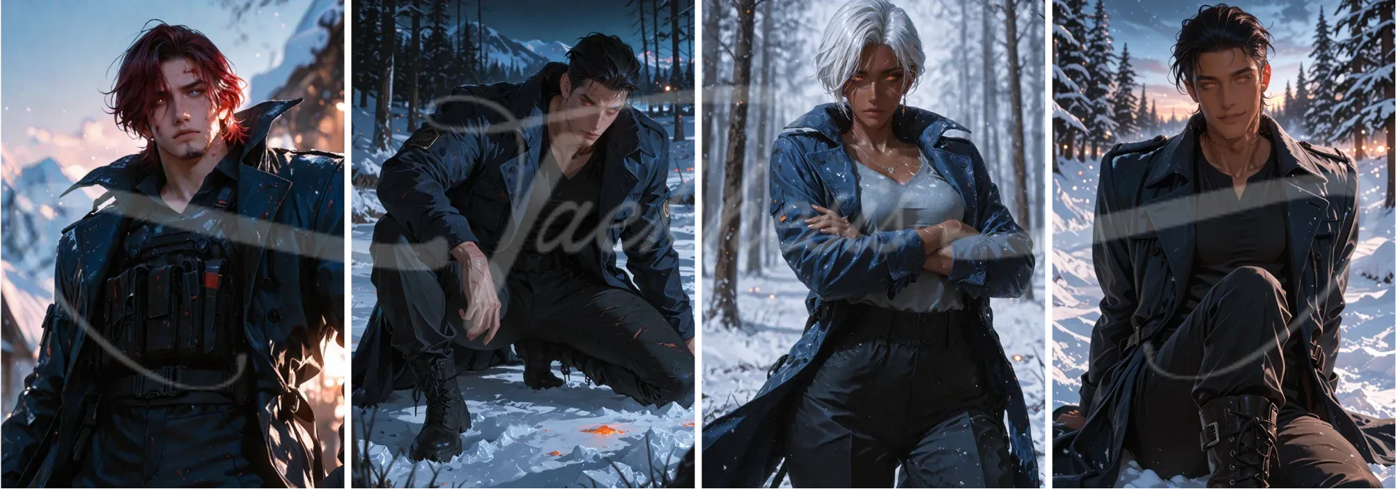Portraits of members of the Frostriver Pack.
